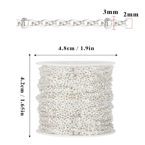 33 Feet Silver Satellite Cable Chains Roll, 2MM Silver Plated Brass Ball Beaded Cable Link Chains Spool Bulk for Jewelry Making DIY Craft - color: 3.0mm beads silver satellite cable chain