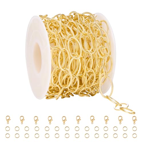 YOUBEIYEE 16.4 Feet Gold Plated Chain for Jewelry Making Stainless Steel Embossed Oval Chains Bulk for Women Necklace DIY with Jewelry Accessories - color: Embossed Ellipse Gold