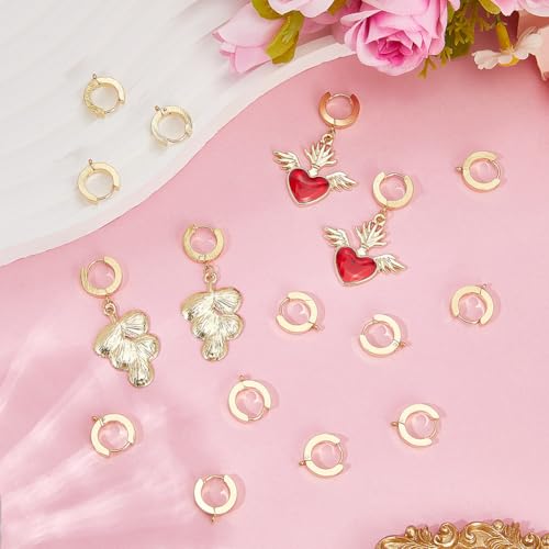 Beebeecraft 1 Box 16Pcs Huggie Hoop Earring Findings 24K Gold Plated Round French Leverback Earring Hooks with 316 Surgical Stainless Steel Pin for Jewelry Making DIY Crafts (13x15mm) - color: Gold