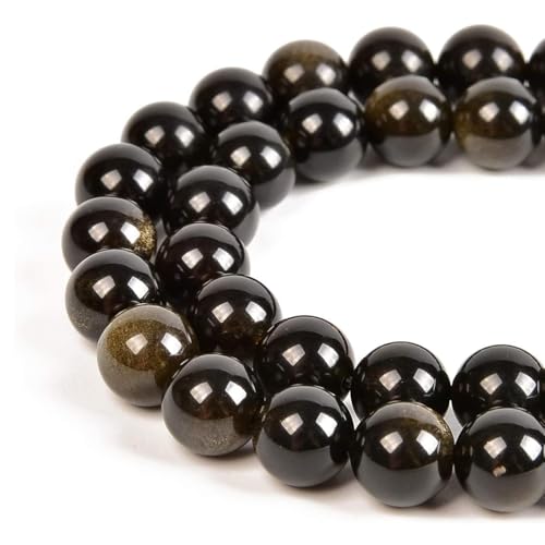 HAAMIIQII 6mm Natural Black Gold Obsidian Beads Round Loose Gemstone Beads for Jewelry Making Strand 15 Inch (60-65pcs) - color: Black Gold Obsidian, size: 6mm 60pcs