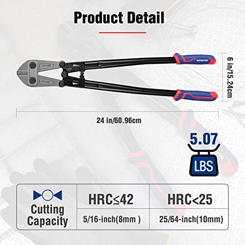 WORKPRO 24" Bolt Cutter, Chrome Molybdenum Steel Blade, Heavy Duty Bolt Cutter with Soft Rubber Grip, Cutting Tool for Cut Chain, Wire, Screw, Rivet - size: 24"