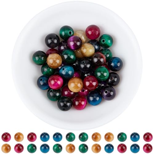 40PCS 8MM Tiger Eye Gemstone Beads with Hole Natural Round Stone Energy Pink Blue Green Smooth Polished Loose Spacer Bead Bulk for Jewelry Making Earrings Bracelets Necklaces DIY Crafts - size: 8mm 40pcs