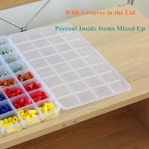 3 Pack Fixed 32 Grids Clear Plastic Storage Box, Transparent Organizer Container Case for Bead, Button, Jewelry, Diamond, Craft Supplies, Small Parts, Sewing Kit, DIY Accessories