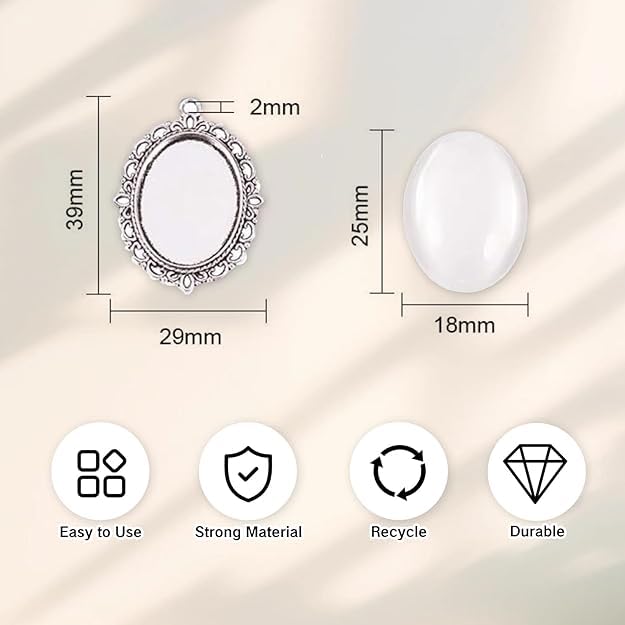 20Pcs Photo Charms Cabochon Blanks Set 10Pcs Large Oval Pendant Trays with 10 Glass Cabochons for Memorial Jewelry Making Bridal Bouquet Charms DIY - color: 5 Colors