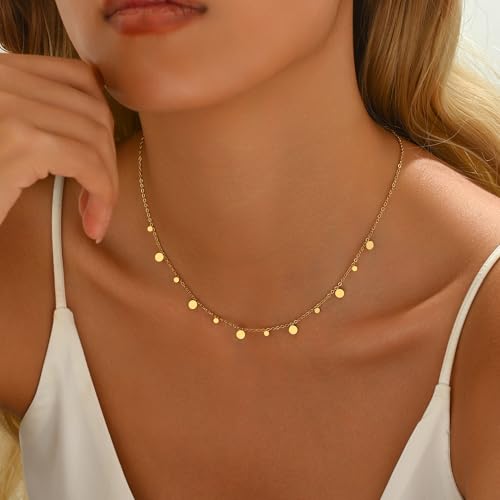 Gold Chain Necklace for Women 18K Gold Plated Dainty Star Cross Heart Cuabn Choker Chains Stainless Steel Trendy Jewelry Christmas Gifts - color: Disc Coin-Gold