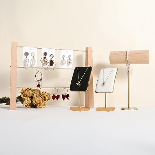 Black velvet necklace stand, gold necklace hanger, small metal jewelry stand for earrings and necklaces【Black】 - color: Black