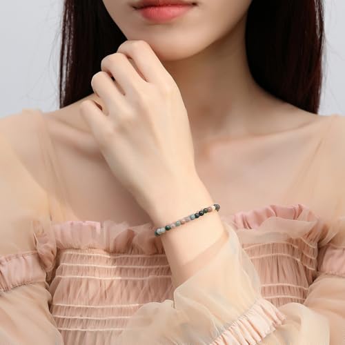 MAIBAOTA Healing Crystal Bracelet for Women Men, 8/4 mm Natural Stone Beaded Bracelets, Jewelry Birthday Gifts, Round Gemstones Stretch Bracelets - color: Multi-Indian Agate, size: 4 mm