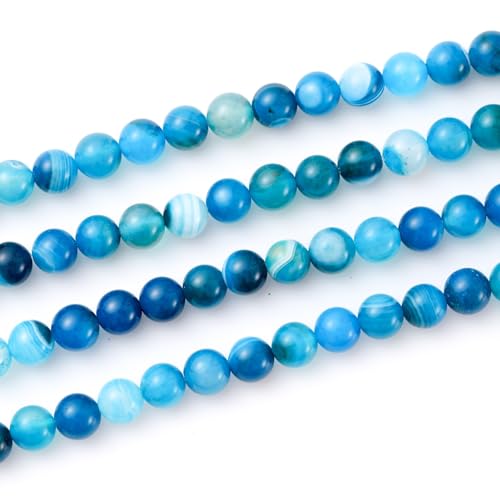 6mm 60pcs DIY Natural Blue Striped Agate Stone Beads Round Healing Crystal Gemstone Loose Beads for Jewelry Making Handmade Bracelet Necklace - color: Blue Striped Agate, size: 6mm