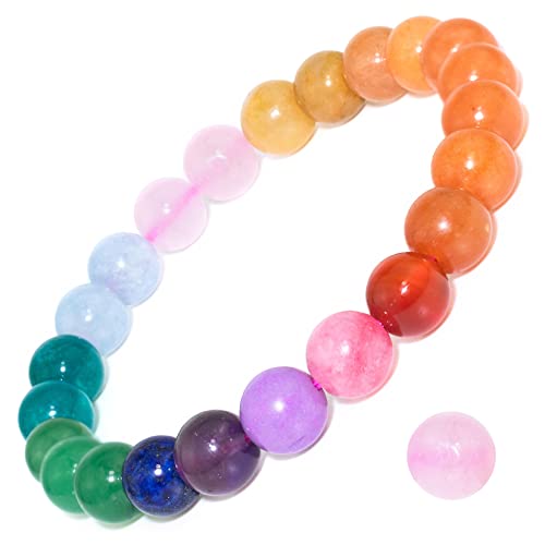 8mm Natural Gemstone Stretch Bracelet, Handmade Unisex Crystal Bracelets for Meditation, Yoga, Spiritual Healing & Positive Energy - color: 7 Chakra