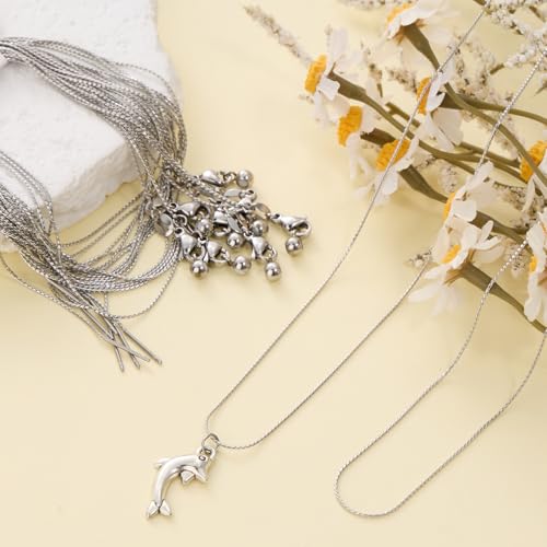 Crisjanggo 10 Pack Silver Necklace Chain for Jewelry Making Stainless Steel Thin Link Chains Bulk Adjustable with Needle Threader Lobster Clasps - color: Silver