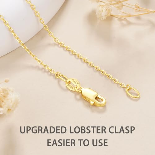 Jewlpire 18k Gold Plated 925 Sterling Silver Chain Necklace for Women, 1.3mm Thin & Dainty & Sturdy Cable Chain Necklace Women's Chain Necklaces 14/16/17/18/20/22/24 Inch - color: 18K Gold Plated, size: 18 Inch