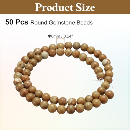 HARFINGTON 50pcs Natural Stone Beads 6mm Wooden Grain Yellow Gemstone Round Gemstone Stone Loose Beading Real Genuine Smooth Balls Bead for Jewelry Making Bracelets Necklace Earrings DIY - color: Wooden Grain Yellow Gemstone, size: 6mm