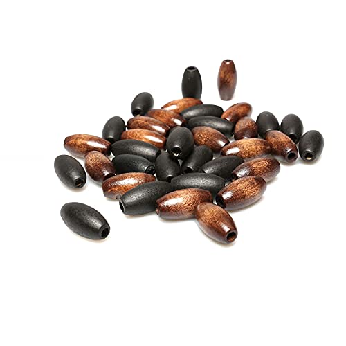 40 Oval Wooden Beads Variety Pack, 13 x 25mm Wood Dreadlock Hair Braid Beads with 4mm Hole Mixed Colors Wooden Tube Spacer Beads for Macrame Jewelry Craft Making - color: 26x13mm, Coffee&Dark Brown#40pcs