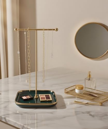 VROOMIUM Necklace Holder- Ceramic Base 1ft Height Jewelry Organizer Stand, Aesthetic Jewelry Hanger Display for Necklaces, Bracelets, Rings, Exhibidor de Collares-Elegant Green - color: Sq. Elegant Green