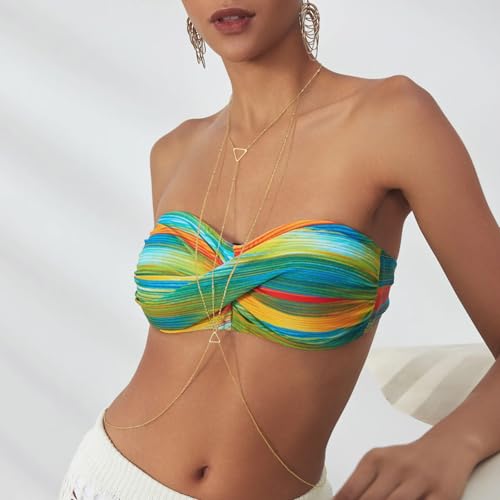 Body Chain,Body Jewelry for Women,Sexy Layered Chest Chain,Layered Adjustable Waist Jewelry for Beach Accessories,Gold Plated Waist Chains - color: Gold-C