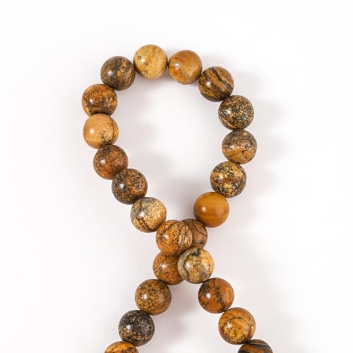 100Pcs Natural Stone 6mm Brown Picture Round Loose Gemstone Energy Healing Beads Hole Size 1mm DIY Smooth Beads for Bracelet Necklace Earrings Jewelry Making - color: Brown Picture, size: 6mm