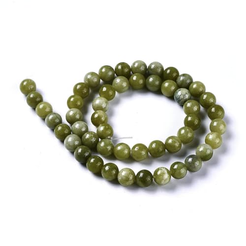 45Pcs Natural Chinese Jade Beads 8mm Round Natural Gemstone Beads Smooth Loose Spacer Bead for DIY Craft Bracelet Necklace Earrings Jewelry Making Supplies - color: Natural Chinese Jade