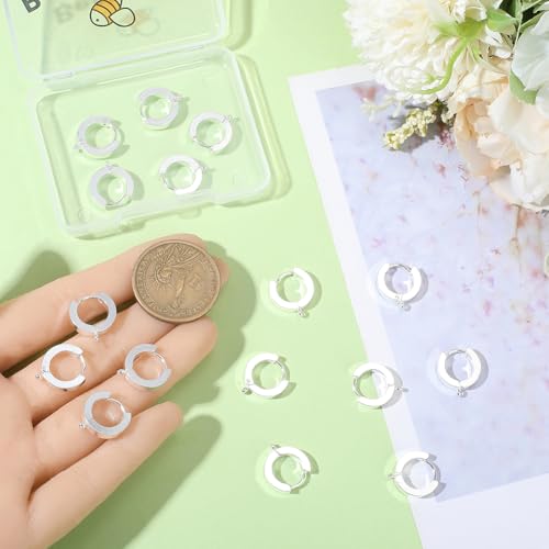 Beebeecraft 1 Box 16Pcs Round Leverback Earring Hooks 925 Sterling Silver Plated Huggie Hoop French Earring Findings with 316 Surgical Stainless Steel Pins for Jewelry Making Supplies(13x15mm) - color: Silver