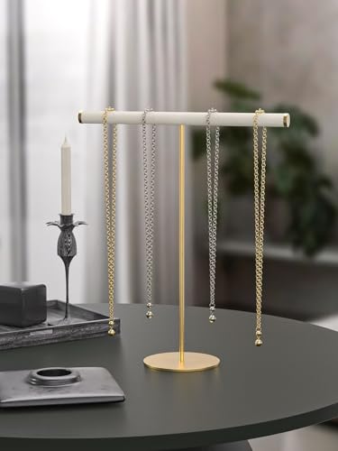 T-Bar Necklace Bracelet Organizer Stand, Velvet Jewelry Hanger Display Stand, Necklace And Bracelet Holder Rack for Men Women (Beige) - color: Beige