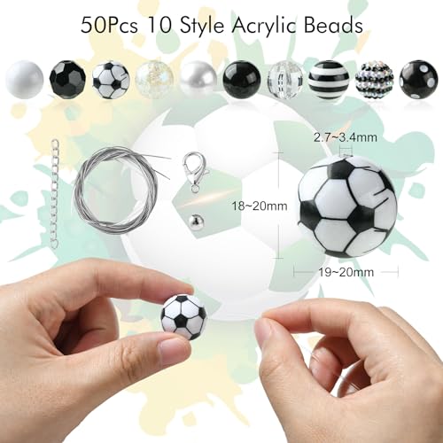 DanLingJewelry 50Pcs Random 20mm Acrylic Round Football Sport Theme Soccer Ball Bubblegum Beads for Bracelet Jewelry Making - color: 50pcs - football