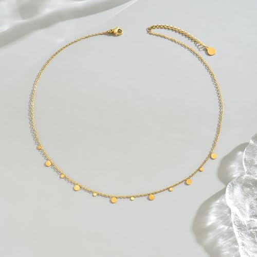 Gold Chain Necklace for Women 18K Gold Plated Dainty Star Cross Heart Cuabn Choker Chains Stainless Steel Trendy Jewelry Christmas Gifts - color: Disc Coin-Gold
