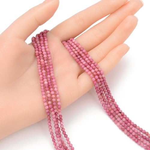 Adabele 15 Inch Natural Pink Rhodochrosite Healing Gemstone 3mm (0.12 Inch) Tiny Small Faceted Round Loose Beads Stone Spacer (120-130pcs) for Craft Jewelry Making GK3-13 - color: Rhodochrosite, size: 3mm (0.12") - 15 inch/1 strand