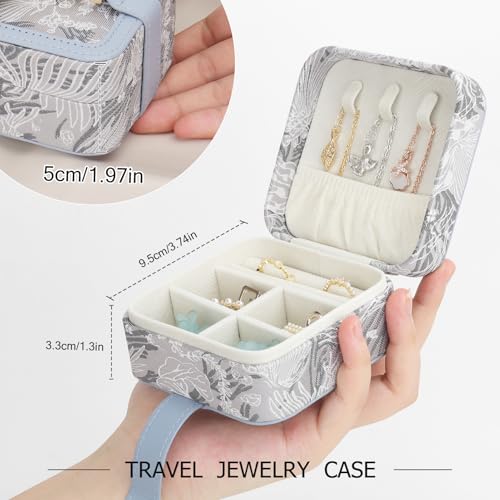 DesignSter Jewelry Box, Buckle Women's Small Travel Jewelry Box, Small Portable Jewelry Storage Box with Jacquard Embroidery for Rings Earrings Necklaces Bracelets, Blue - color: Pink
