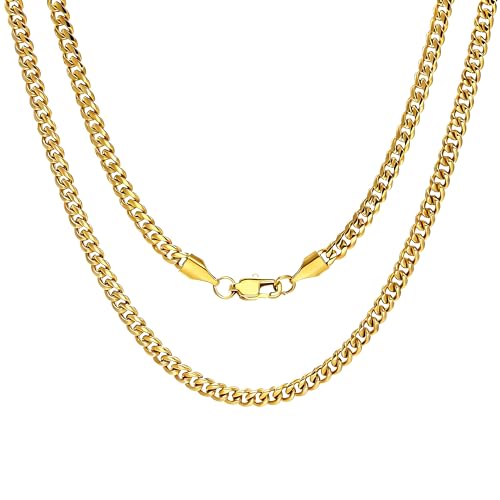 4/6mm Cuban Link Chains for Men - Gold/Silver Plated Stainless Steel Miami Curb Chain Necklace - No Tarnish Hip Hop Mens Jewelry, 18"/20"/22"/24" - color: 4MM Gold Chain, size: 22inch