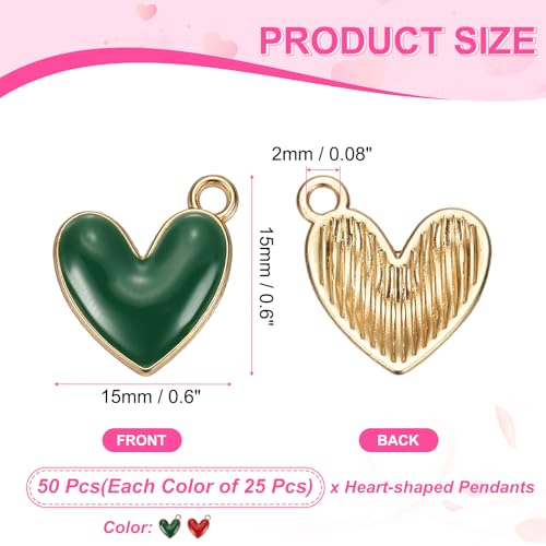 MECCANIXITY Enamel Alloy Heart Charm, Valentine Heart Pendants Love Jewelry Making Charm for DIY Necklace Bracelet Earrings Keychain - color: Dark Green/Red