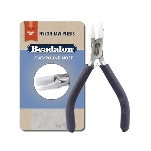 Beadalon Designer Series Nylon Jaw Pliers, Flat/Round Nose, Dark Blue Vinyl-Free Grips, Stainless Steel, 5.25in - color: Dark Blue, style: Flat/Round Nose