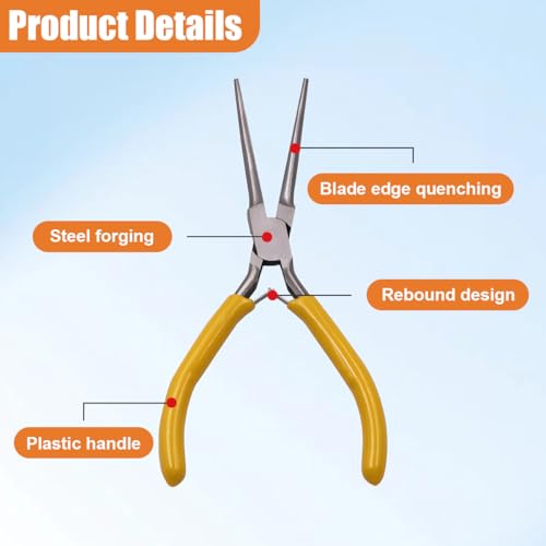 YoRise Mini Needle Nose Plier, Metal Non-Serrated Precision Pliers with Anti-Slip Grip Handle, Auto Long Nose Plier Accessory for Bending Wires, Jewelry Making, and Small Object Gripping(Needle) - size: Needle