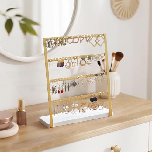 Mkono 4-Tier Earring Holder Organizer Stands Gold Metal Jewelry Display Rack for Hanging 74 Pairs of Earrings and Ear Studs, Gifts for Women and Girls
