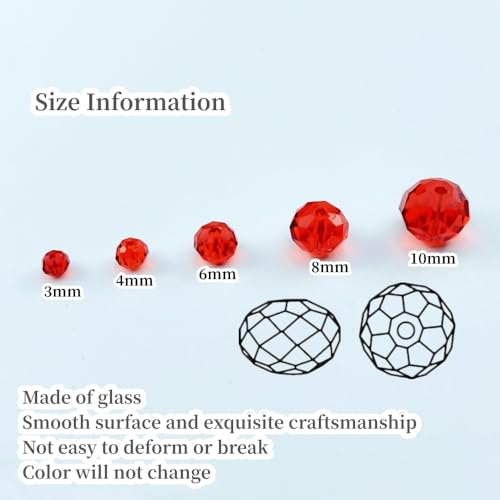 50pcs Crystal Glass Beads 10mm Faceted Rondelle Glass Spacer Beads with Hole for Bracelets Necklace Earring DIY Jewelry Making Craft(Red) - color: Red, size: 10mm
