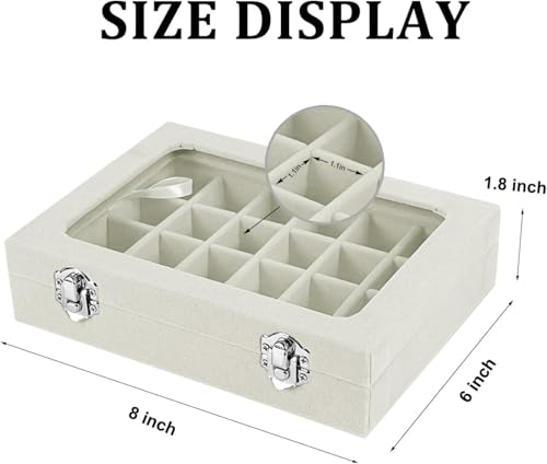 Velvet Jewelry Box 24 Grid Jewelry Earrings Display Organiser Box Ring Tray Holder Earrings Storage Case for Girls Women Wife Mom (Beige) - color: Beige