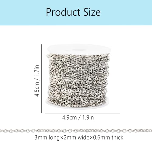 60 Feet Metal Iron Jewelry Chains 2 mm Bulk Gold and Silver Necklace Link Chains for Jewelry Making (Steel Color) - color: Steel color