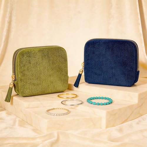 2 Pack Travel Jewelry Case Set – Small Velvet Pouch Organizer for Earrings, Necklaces, Bracelets | Portable Mini Jewelry Bag Holder for Daily Use, Vacation, Bridesmaid Gifts