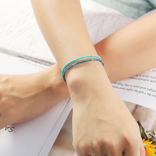 KELITCH Adjustable turquoise bead bracelet single color knitting friendship bracelet fashion jewelry daily wear gift (28 color selection) - color: Blue 04Z