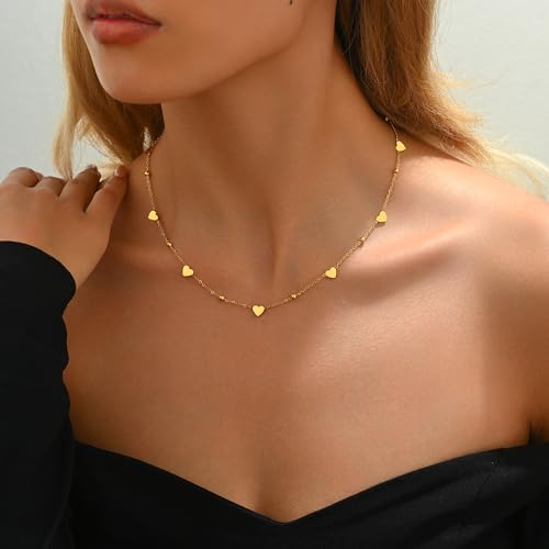 Gold Chain Necklace for Women 18K Gold Plated Dainty Star Cross Heart Cuabn Choker Chains Stainless Steel Trendy Jewelry Christmas Gifts - color: Heart-Gold