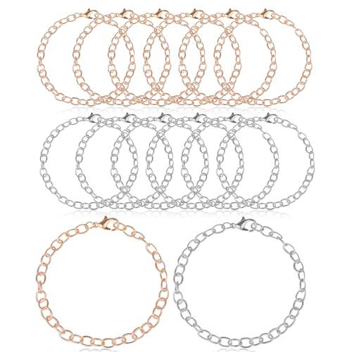 cobee 12 Pcs Charm Bracelet Chain, Metal Silver Chain Bracelet with Lobster Clasps for Women Bracelet Chain Bracelets Jewelry Making Crafts Supplies Men Gifts(Gold and Silver) - color: Gold + Silver