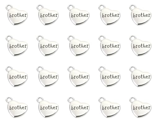 Shapenty Antique Silver Love Heart Shaped Family Members Pendant Charms for DIY Craft Keychains Bracelet Necklace Earrings Jewelry Making Findings and Memory Ornament - style: Brother