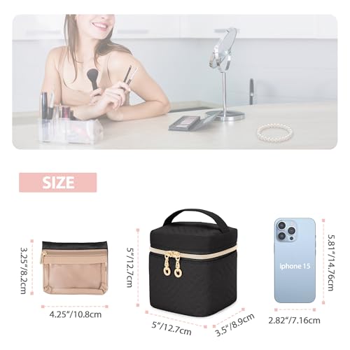 Teamoy Mini Jewelry Organizer with 6 Small Jewelry Bags, Travel Jewelry Storage Box for Necklaces, Rings, Earrings, Bracelets, Quilted Black - color: Black