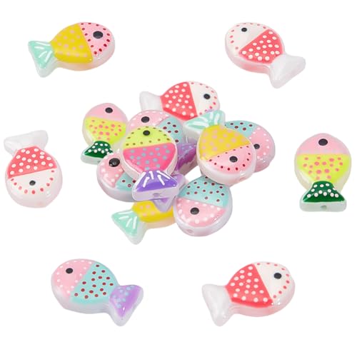 1 Box 20PCS Glass Fish Beads with Hole Lampwork Handmade Color Painted Enamel Animal Ocean Beach Cartoon Charm Spacer Bead Bulk for Jewelry Making Bracelets Necklace DIY Crafts Supplies - style: Fish