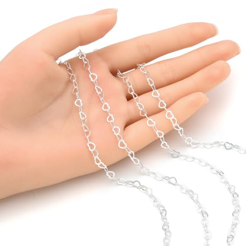 Adabele 10 Feet Authentic 925 Sterling Silver Unfinished Heart Shaped Link Chain 5.5mm x 4.3mm Hypoallergenic Nickel Free for DIY Craft Jewelry Making SSK-T4 - color: Sterling Silver, size: 5.5mm Heart Link - 10 Feet