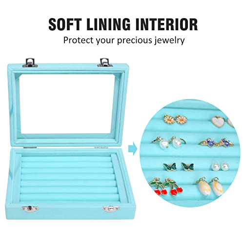 Vicoter Rings Organizer Tray 7 Slots Velvet Jewelry Earring Storage Box with Transparent lid Jewelry Display Case for Girls Wife Mom Women (Light Blue) - color: Light Blue