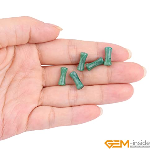 GEM-Inside 30Pcs 5x12mm Natural Green Africa Jade Stone Plant Bamboo Knot Bone Charms Beads for Jewelry Making Power Energy Chakra Stone Beads - color: Green Africa Jade