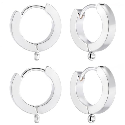 Beebeecraft 1 Box 16Pcs Round Leverback Earring Hooks 925 Sterling Silver Plated Huggie Hoop French Earring Findings with 316 Surgical Stainless Steel Pins for Jewelry Making Supplies(13x15mm) - color: Silver