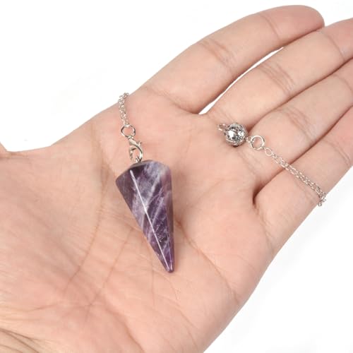 Justinstones Natural Amethyst Gemstone Rock Crystal Hexagonal Pointed Reiki Chakra Pendant Pendulum - color: Amethyst