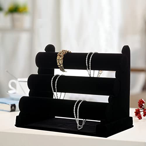 ChezMax Triple Tier Jewery Display Removable Bracelet Holder Jewelry Stand Necklace Stand Jewelry Towers and Watch Holder for Home Organization - color: B- Black Velvet