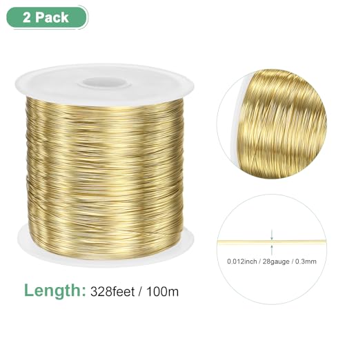 M METERXITY 2Roll 0.3mm Jewelry Wire, 28 Gauge 328FT Craft Wire Copper Beading Wire for Jewelry Making/Planting/Weaving/DIY Crafting, Soft Metal Wires [100M, Gold] - color: Gold, size: 28 Gauge 328FT