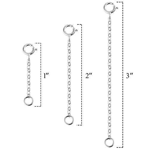 Neckalce Extenders White Gold Plated 925 Sterling Silver Chian Extension Necklace Bracelet Anklet Extenders Jewelry for Crfat（1 2 3 inch） - color: A-White Gold（1 2 3 inch）